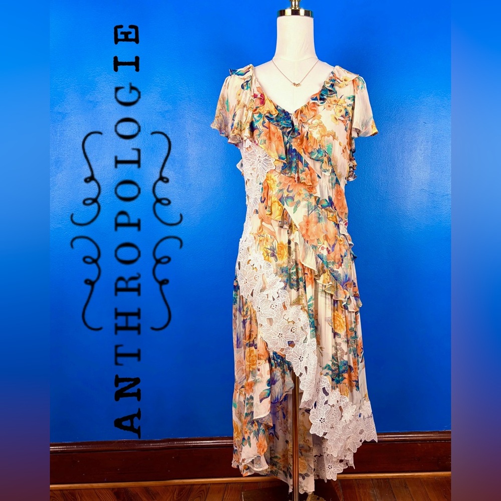 ANTHROPOLOGIE Ruffle Lace Slip Dress NWT in Ivory Combo, Size 8